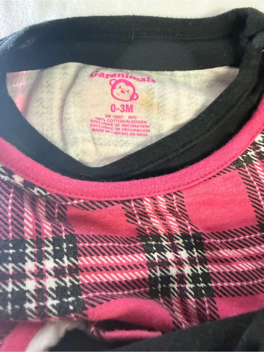 Garanimals Baby Girl Plaid Bodysuit 0–3 Months Pink Black Ruffle Bow Long Sleeve